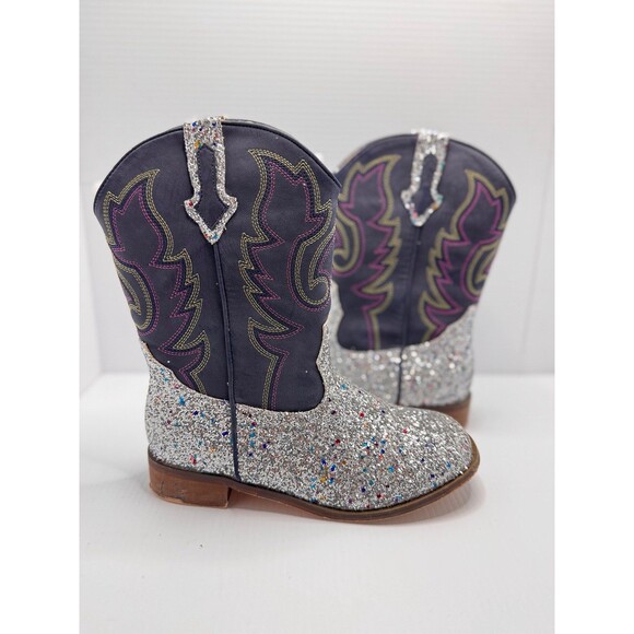 MOTASHA Girl’s Glitter Cowboy Boots Western Embroidered Silver Size 4 US (Bx X) - Picture 5 of 8